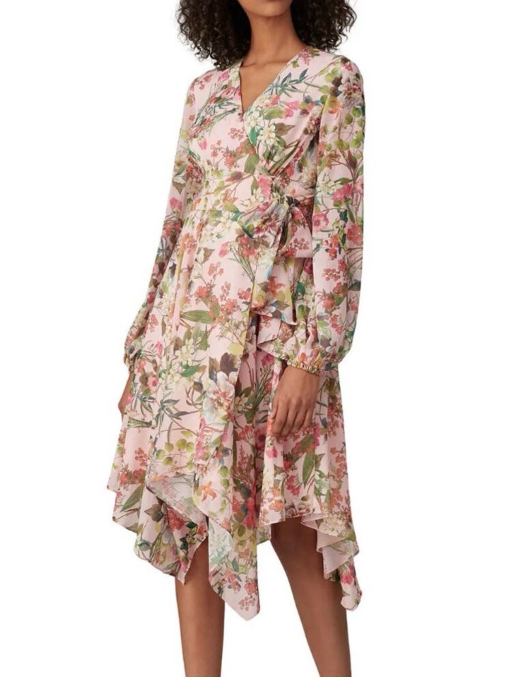 Jay Godfrey ‘Eldon’ sheer long sleeve floral wrap dress